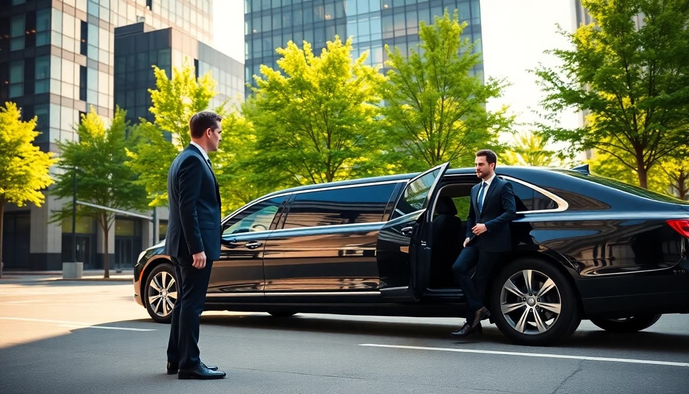 Experience premium corporate transportation Rhode Island with an executive boarding a modern limousine.