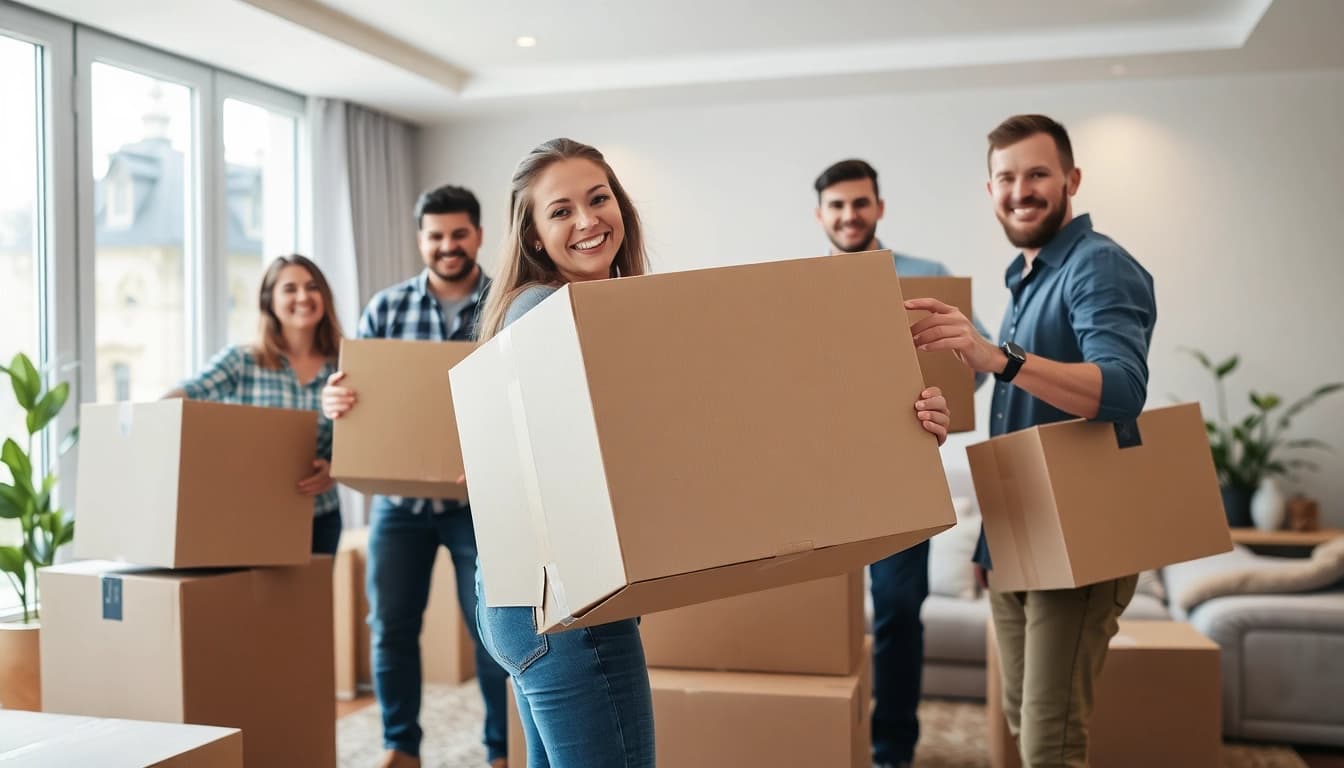 Engaged professionals offering Residential Moving Services while organizing a home during a move.
