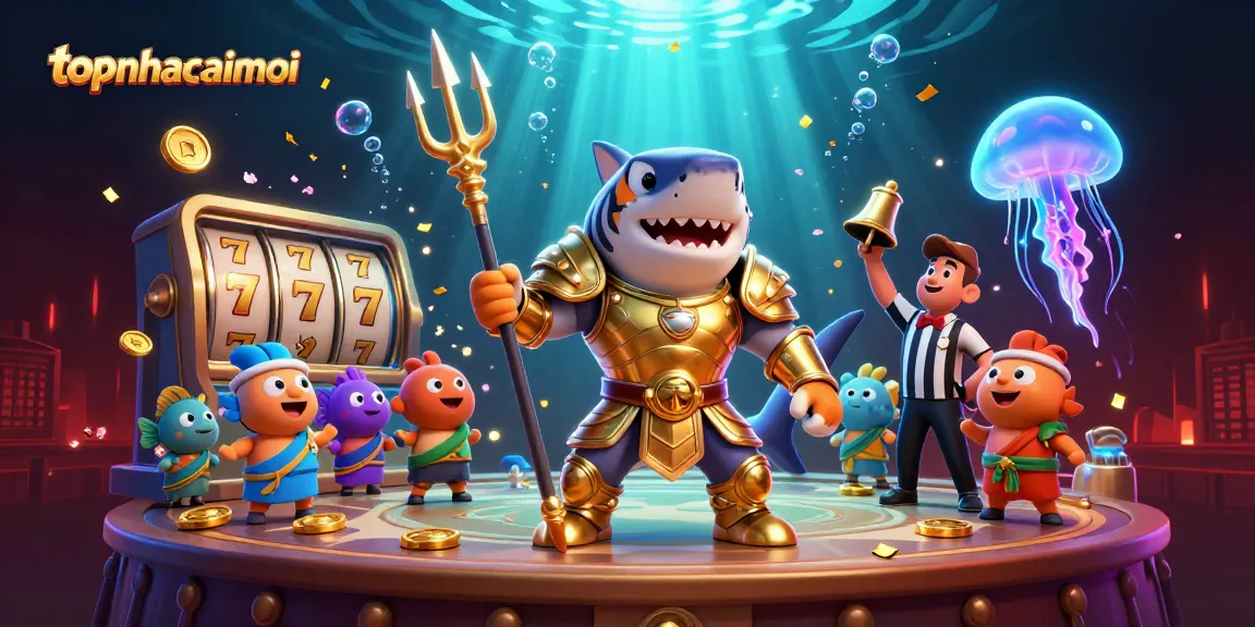 Engage with topnhacaimoi as a vibrant casino scene erupts with characters and slot elements.