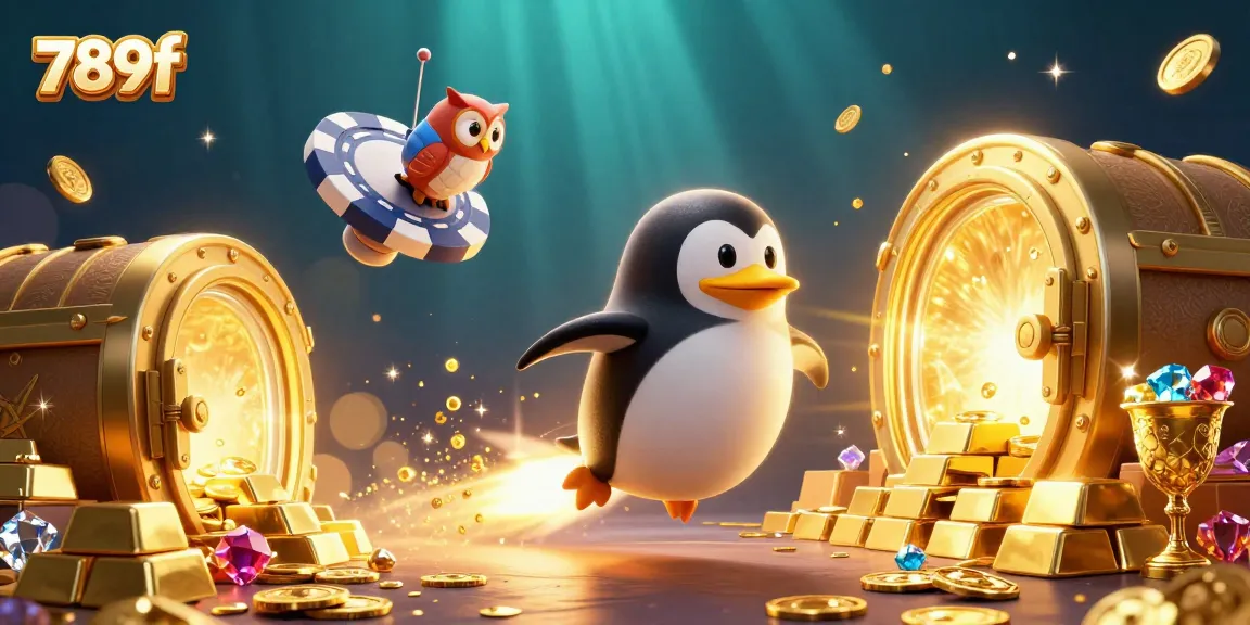 Engage in thrilling gameplay at 789f as the golden penguin ventures toward the casino space.