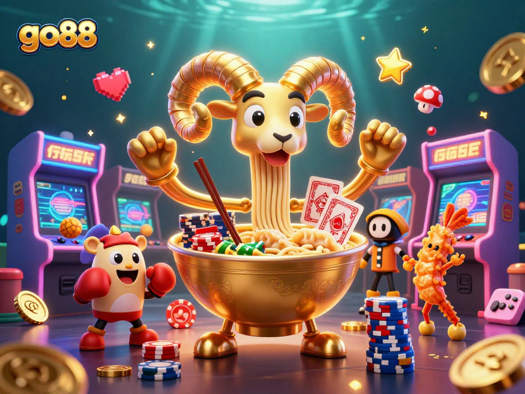 Join the action at go88 with a vibrant casino-themed 3D illustration featuring unique game characters.