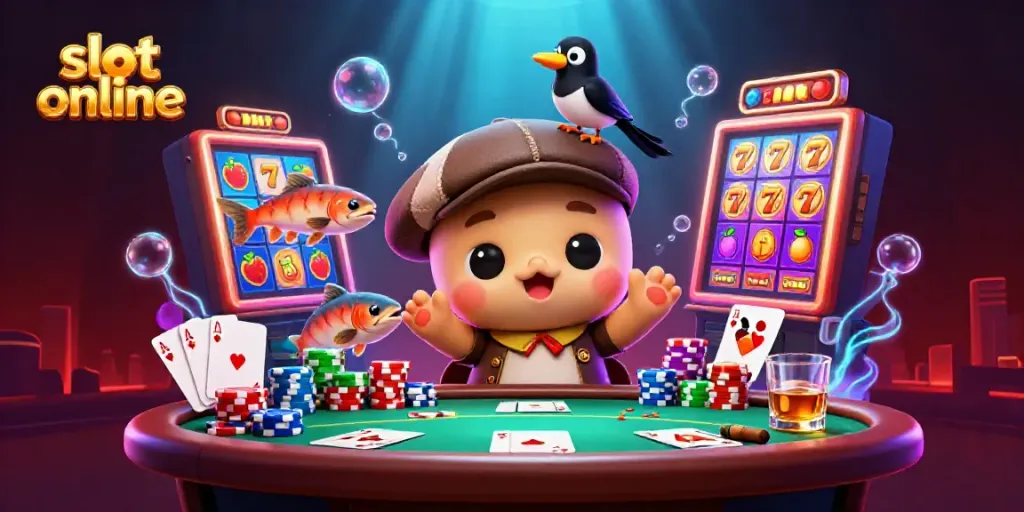 Spin the reels and win big with slot online in a vibrant, playful 3D illustration.