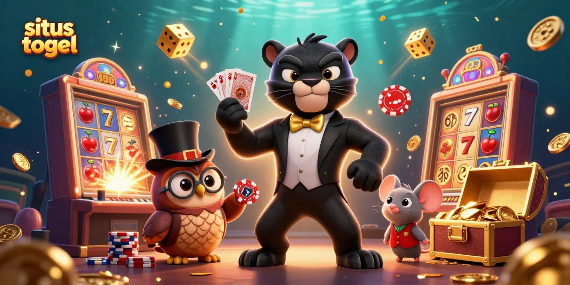 Engage with situs togel as a stylish panther deals cards amidst casino chaos and golden jackpots.