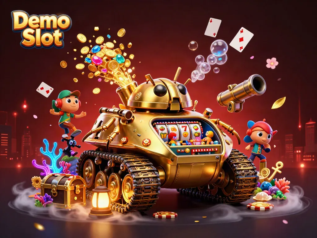 Experience thrilling gameplay with Demo Slot inside a vibrant 3D casino scene.