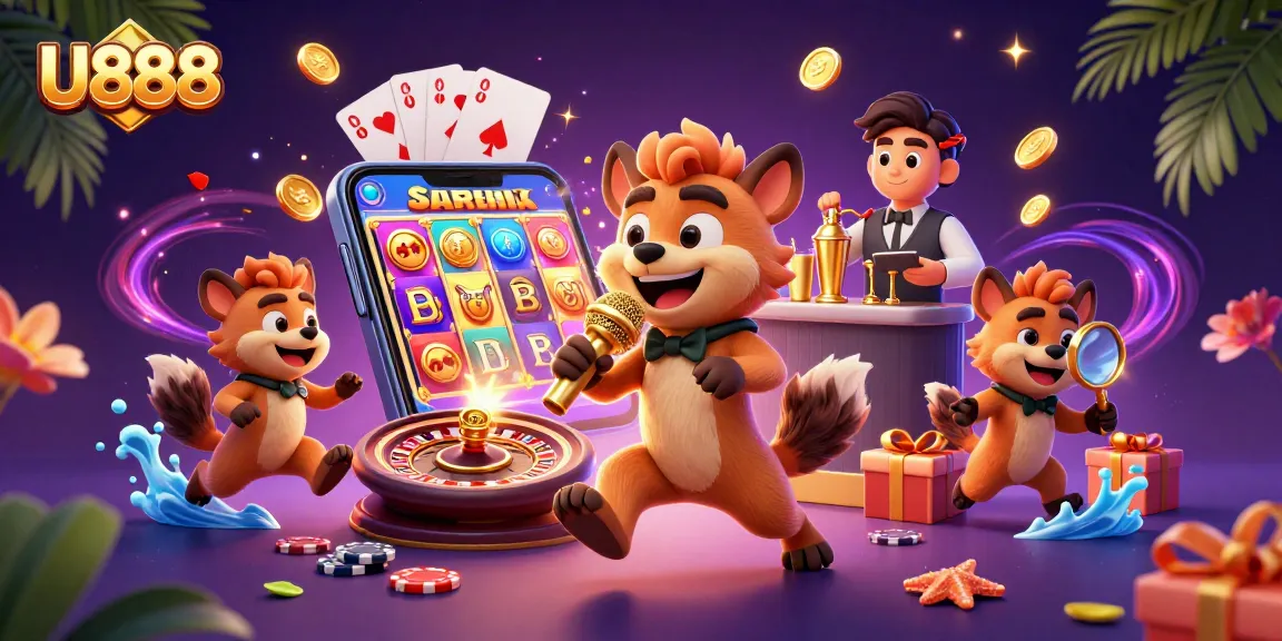 U888 offers a vibrant casino experience with animated hyenas entertaining guests while mixing drinks and checking IDs.