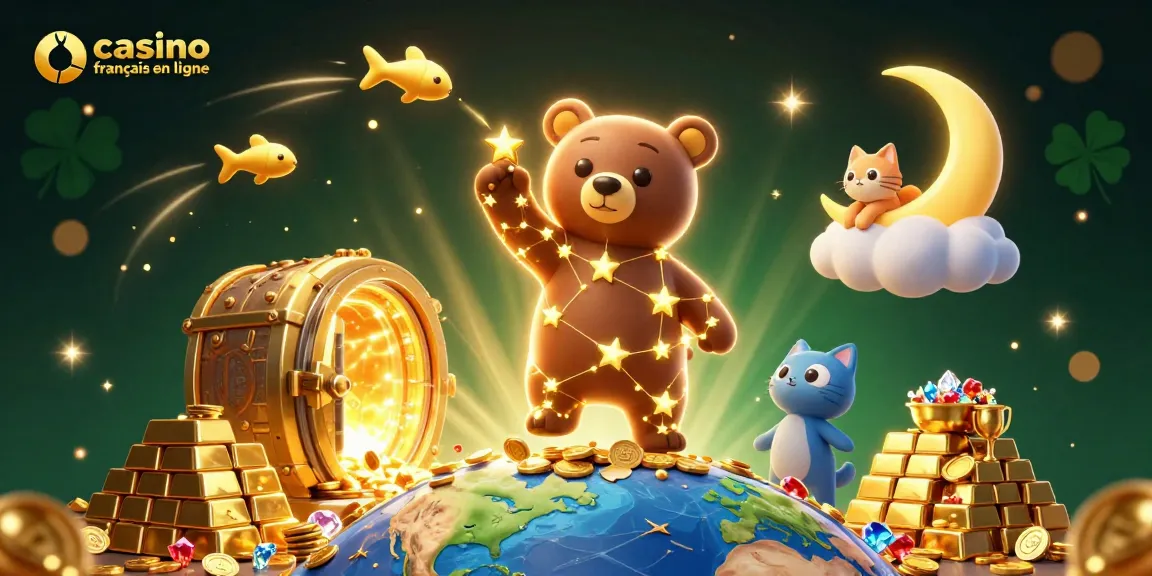 Le casino français en ligne offre une aventure lumineuse avec des personnages cartoon dans une scène glamour.