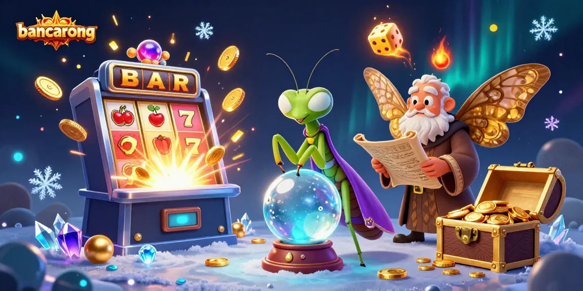 Bancarong showcases a vibrant 3D illustration of a fortune teller, librarian, and game elements in a magical casino setting.