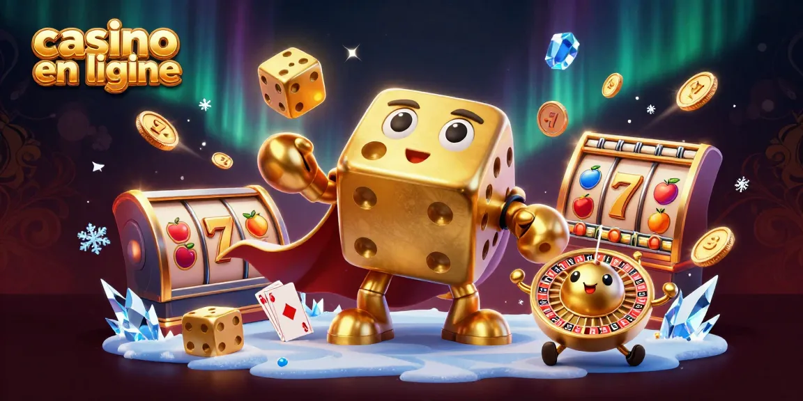 Découvrez le casino en ligne avec des éléments de jeu comme des dés dorés et des machines à sous, combinant le plaisir des jeux.