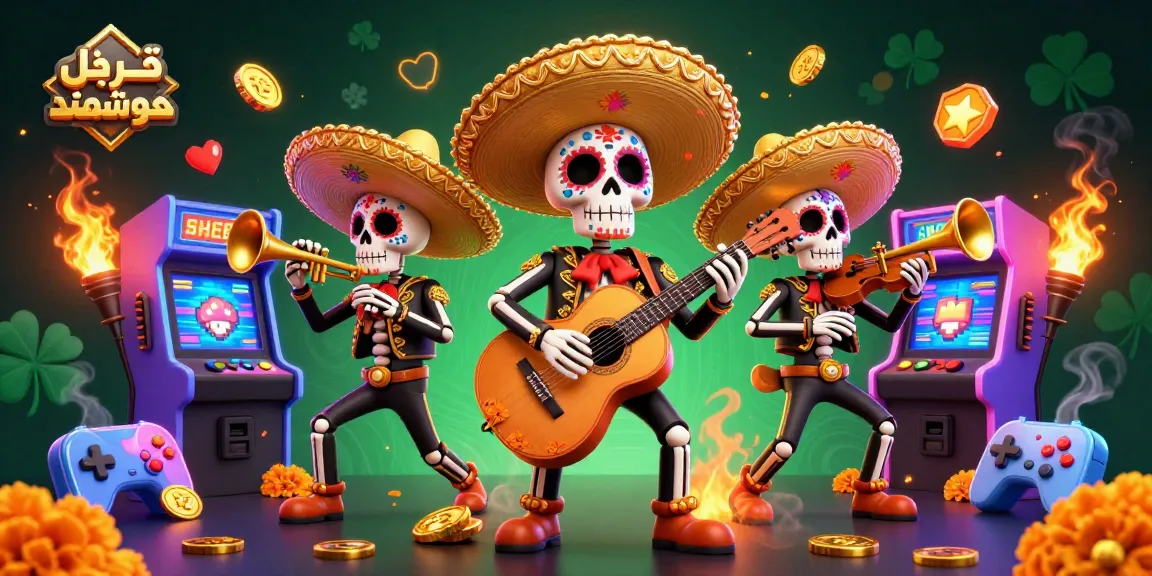 Engage with خرید قفل هوشمند in this vibrant scene featuring mariachi skeletons amidst dynamic gaming elements.