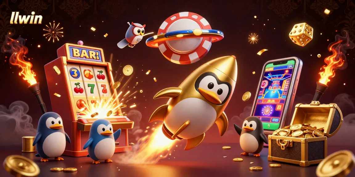 llwin's lively gaming adventure showcasing excitement and vibrant slots in 3D illustration.