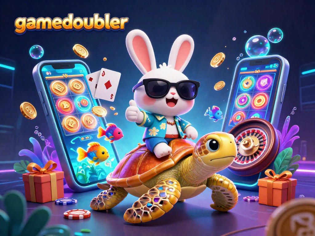 Experience gamedoubler with an exciting illustration showcasing a lucky rabbit and treasures from the casino.