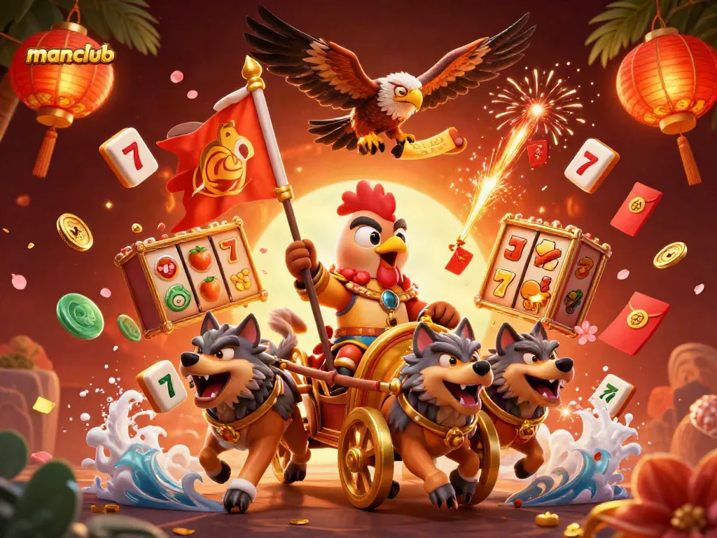 Engage in thrilling slots action at manclub with a cartoon rooster warlord leading the way.