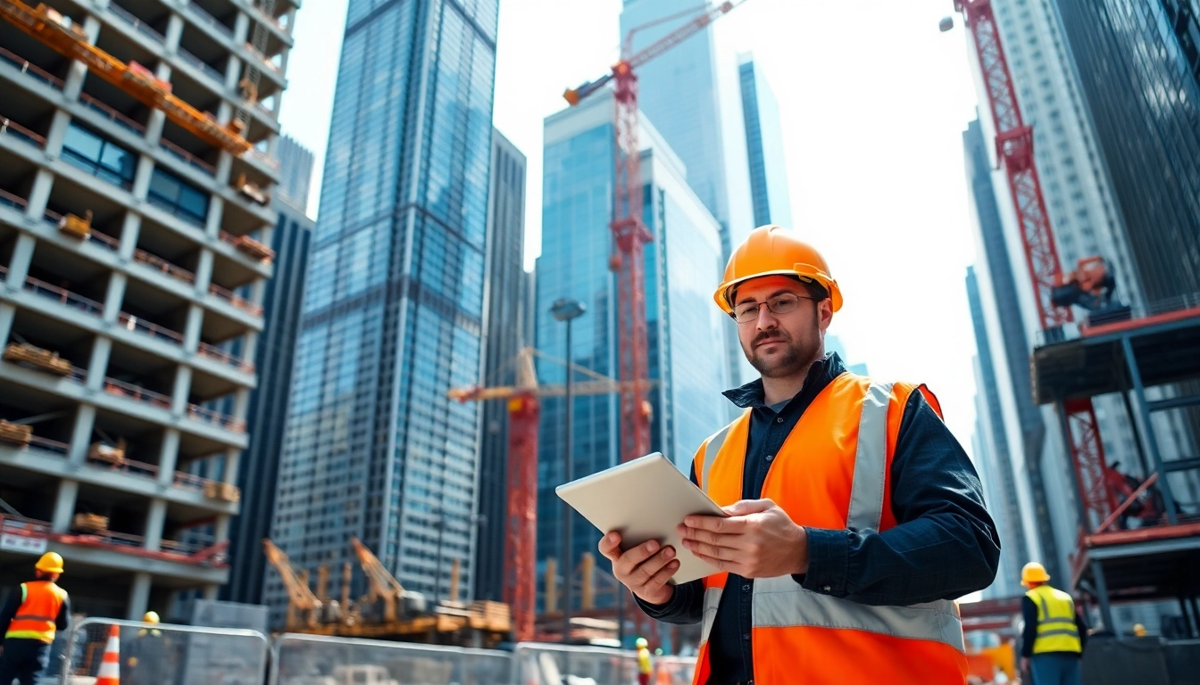 Manhattan Construction Manager overseeing a bustling urban construction site in New York City.