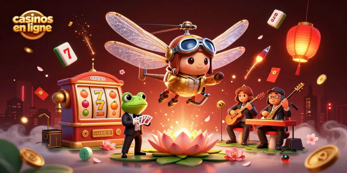 Les casinos en ligne s'animent dans une scène colorée avec un pilote de libellule et un croupier grenouille.