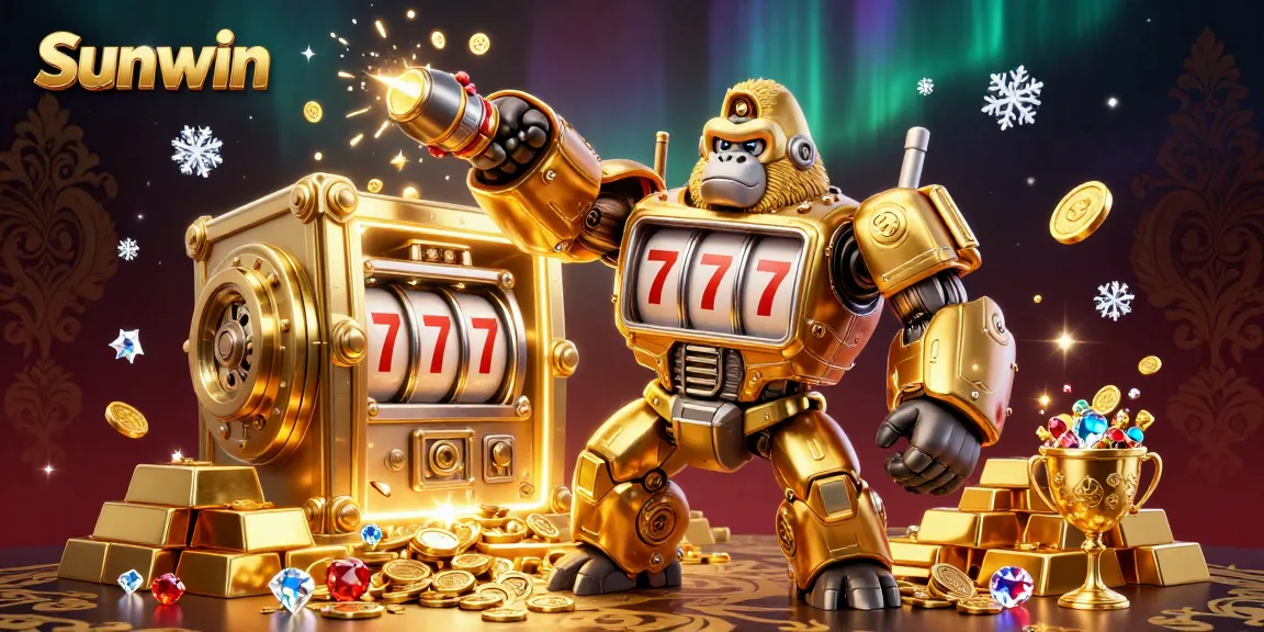 Experience thrilling gameplay at Sunwin with a dazzling scene of a golden gorilla mech smashing through to rewards.