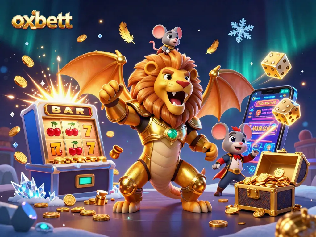 Play exciting casino games at Oxbett with a 3D chimera celebrating a jackpot win!