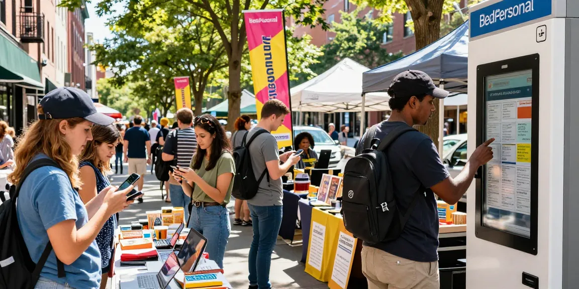 Community members using BedPersonal for local classifieds in a vibrant city.
