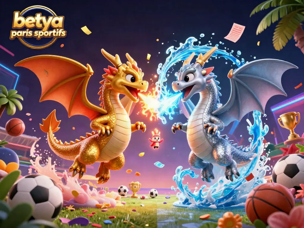 Betya paris sportifs showcases thrilling sports betting with colorful dragons and dynamic elements.