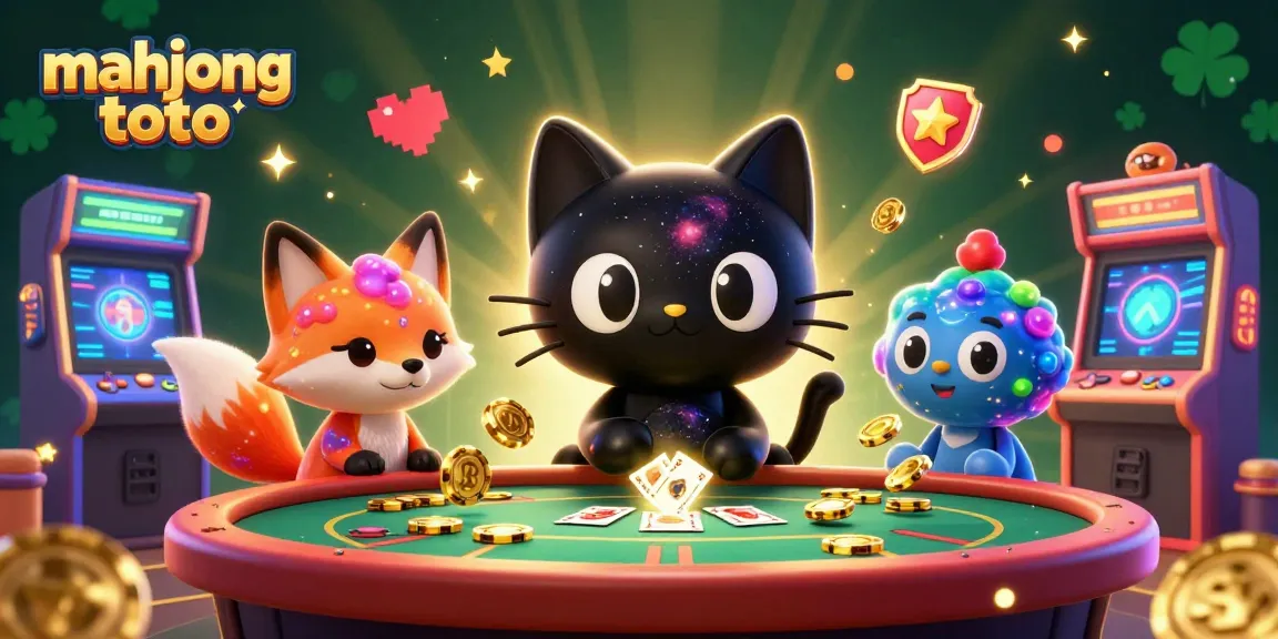 Engage with mahjong toto in this vibrant cosmic casino scene featuring a mystical black hole cat.