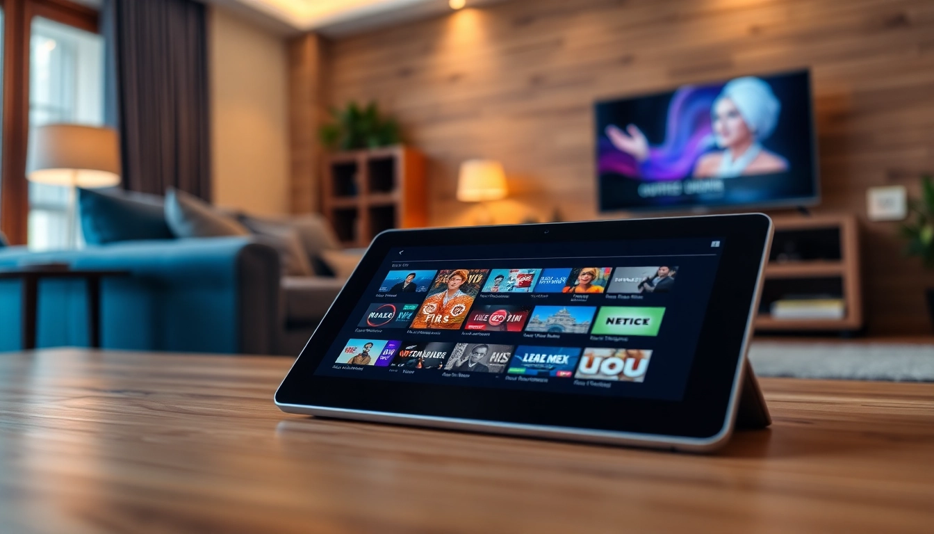 Explore the free trial iptv offerings on a tablet interface in a cozy living room setting.