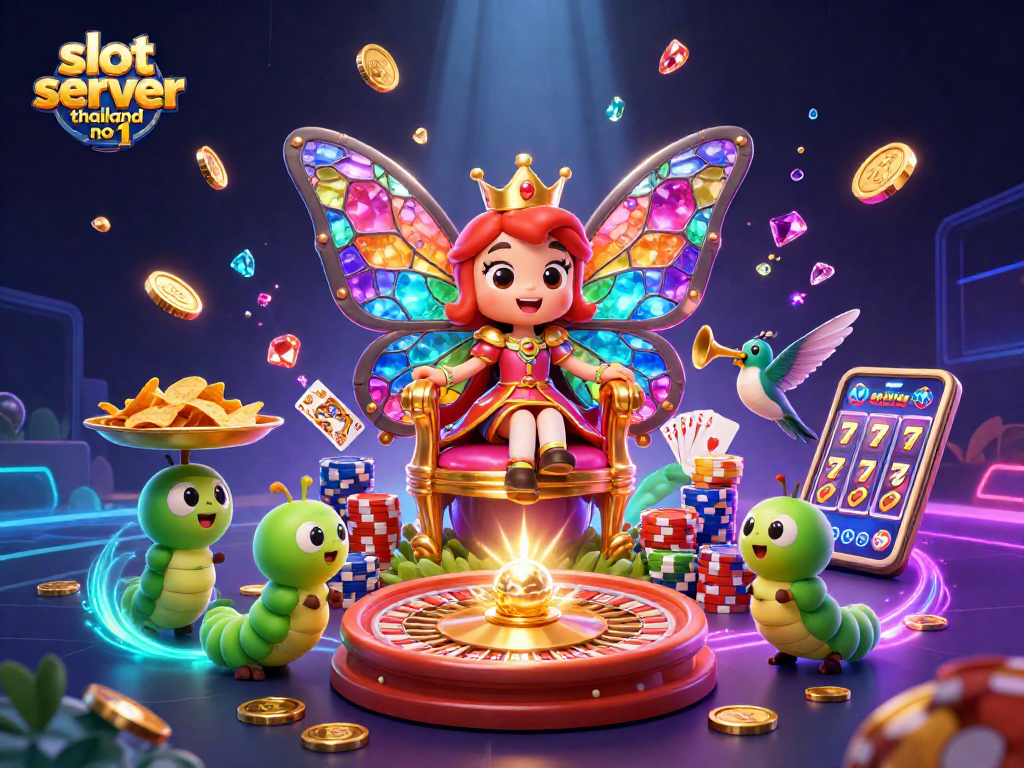 Experience slot server thailand no 1 with vibrant casino-themed illustration showcasing a butterfly queen and dynamic casino elements.