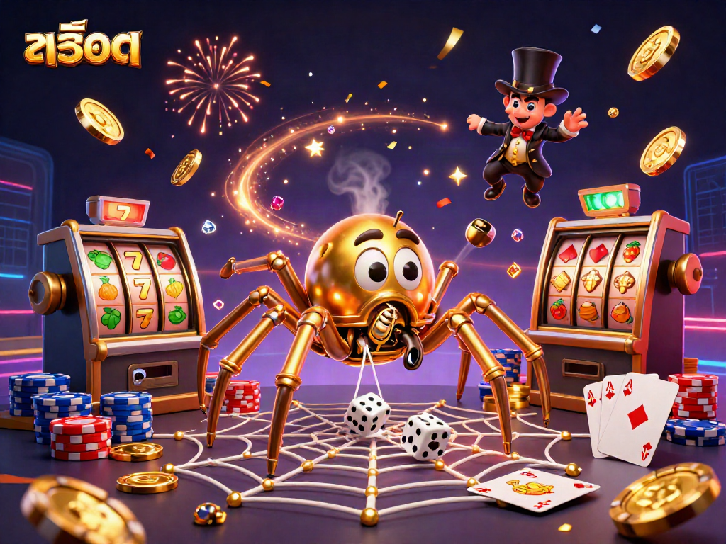 Spin the สล็อต reels for excitement with a steampunk spider and winning coins!