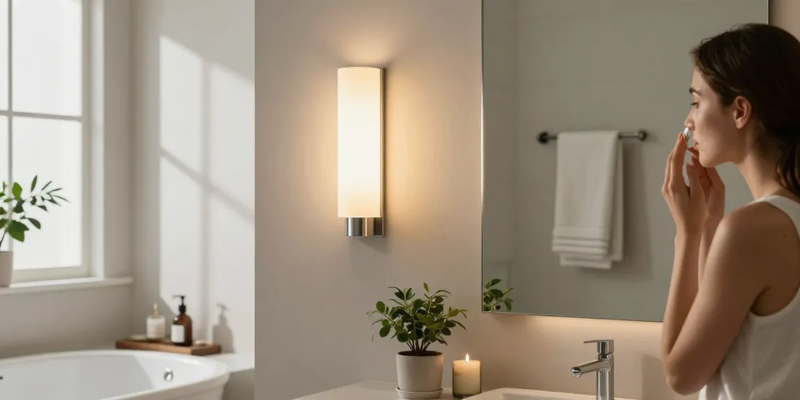 Aplica baie elegantă iluminând o baie modernă, cu atmosferă relaxantă.