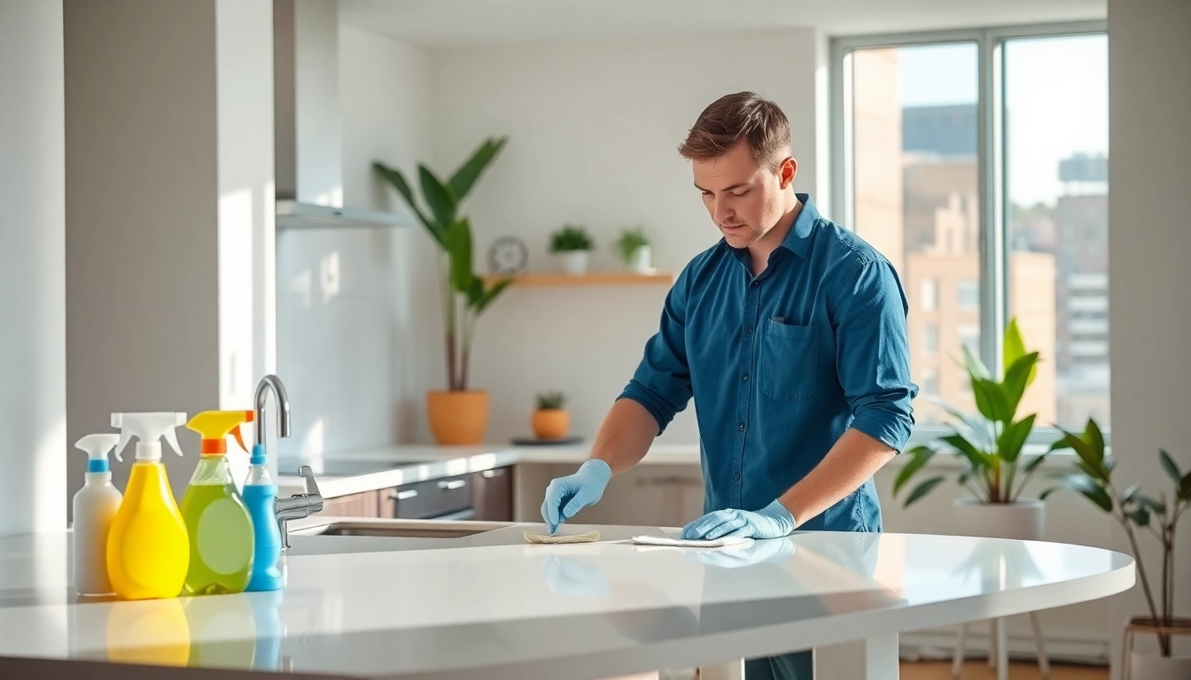 Bond cleaning Brisbane expert thoroughly cleaning a kitchen, ensuring spotless surfaces.