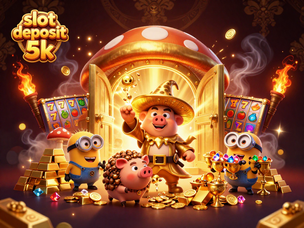 Engage with the thrilling slot deposit 5k experience featuring vibrant characters and dynamic casino elements.