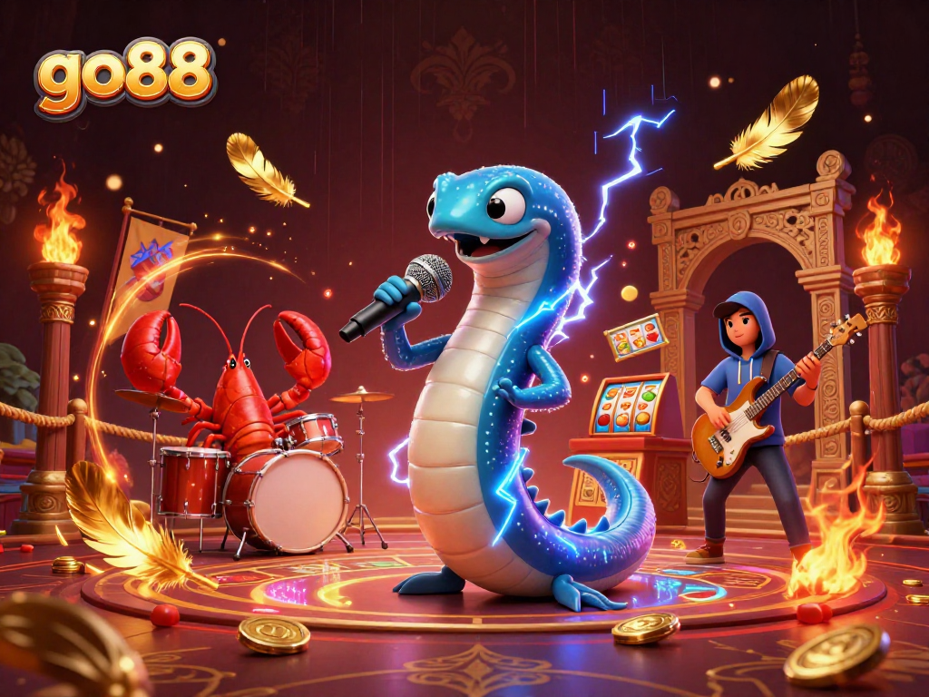 Experience the vibrant energy of go88 as the electric eel DJ leads an underwater casino band!