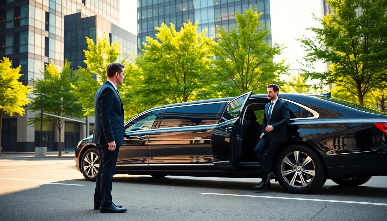 Experience premium corporate transportation Rhode Island with an executive boarding a modern limousine.