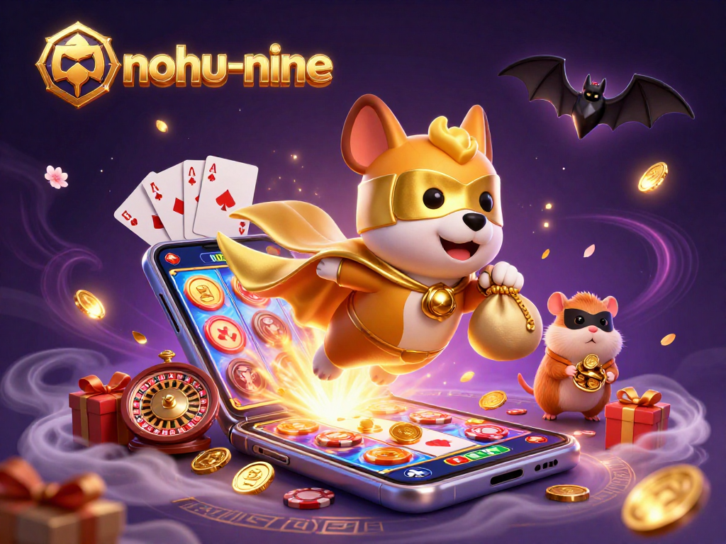 Engage with the thrilling world of nohu-nine as a superhero dog and hamster embark on a gambling adventure.