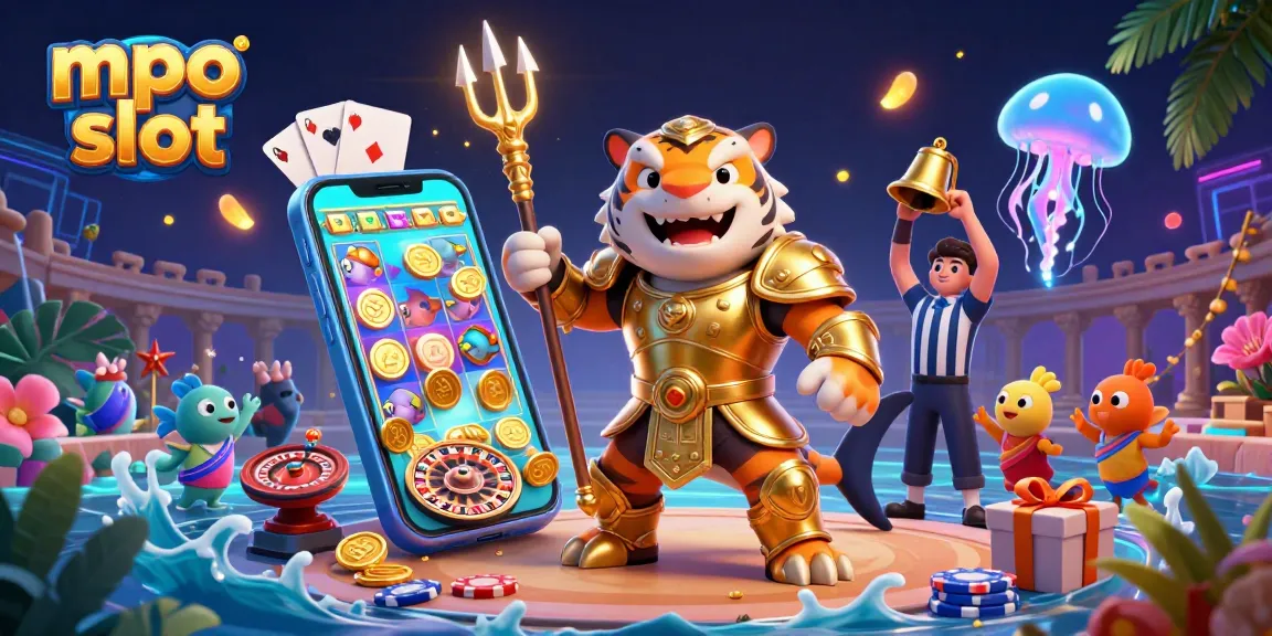 Experience the thrill of mpo slot games with a captivating underwater colosseum scene.
