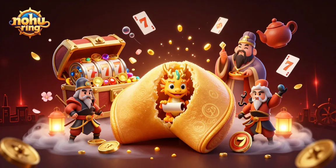Nohus-ring showcases a golden fortune cookie and dragon amidst explosive gold and slot reels.