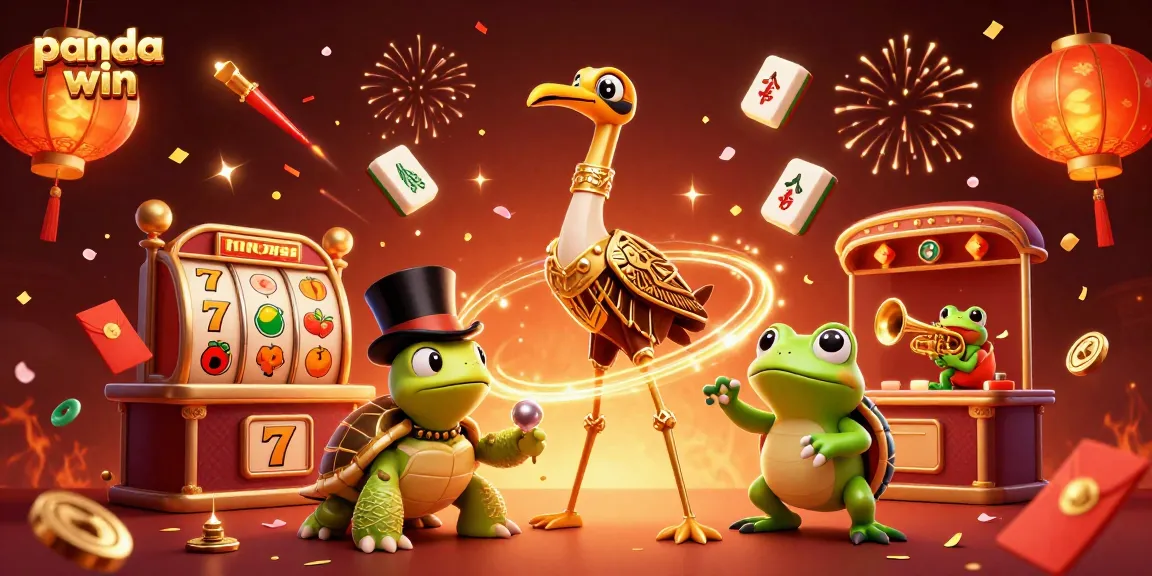 Panda win brings excitement to the gaming scene with lively characters, slot reels, and festive confetti enhancing the atmosphere.