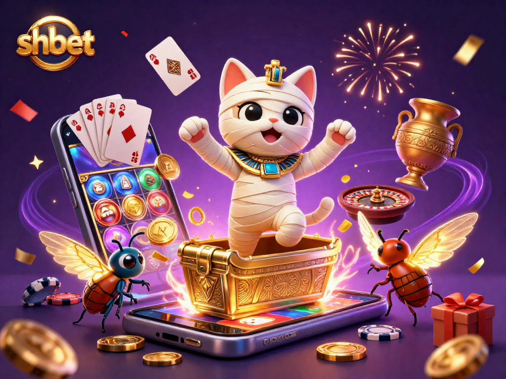 Experience thrilling wins with shbet as the magical Egyptian mummy cat and glowing scarab illuminate the casino.