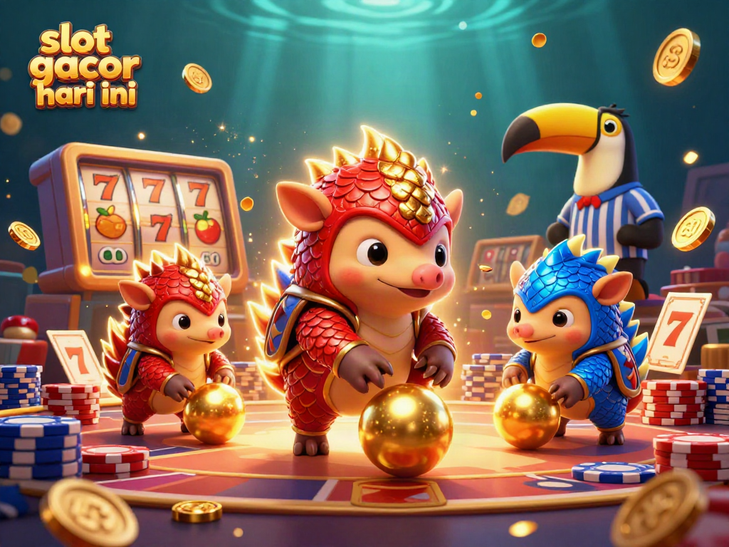 Engage with slot gacor hari ini as rival pangolins battle through poker chips in a vibrant casino scene.