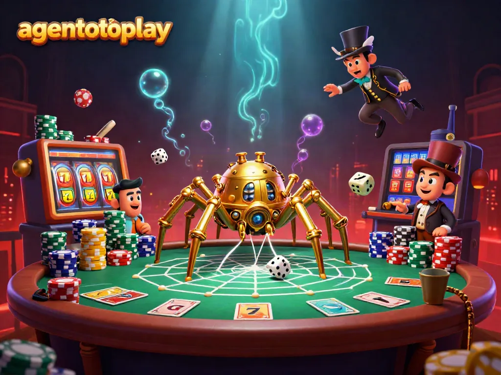 Experience the thrill of agentotoplay with vivid poker action amidst a steampunk-themed illustration.