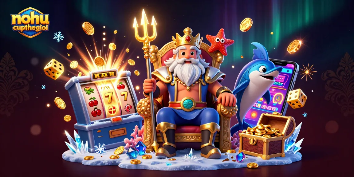 Nohu-cupthegioi brings you a vibrant 3D illustration of Neptune in a casino-themed underwater adventure.