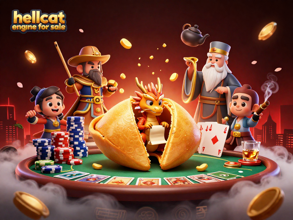 Engage in thrilling action with our exclusive hellcat engine for sale amidst poker chips and vibrant casino elements.