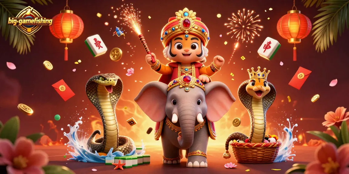 Experience big-gamefishing with vibrant casino elements and cartoon characters culminating in an engaging scene.
