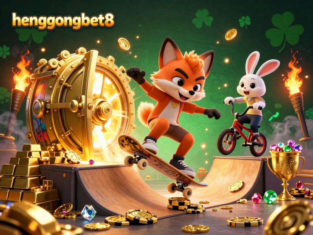 Catch the excitement at hengongbet8 with a vibrant 3D casino illustration featuring dynamic characters and rich casino elements.