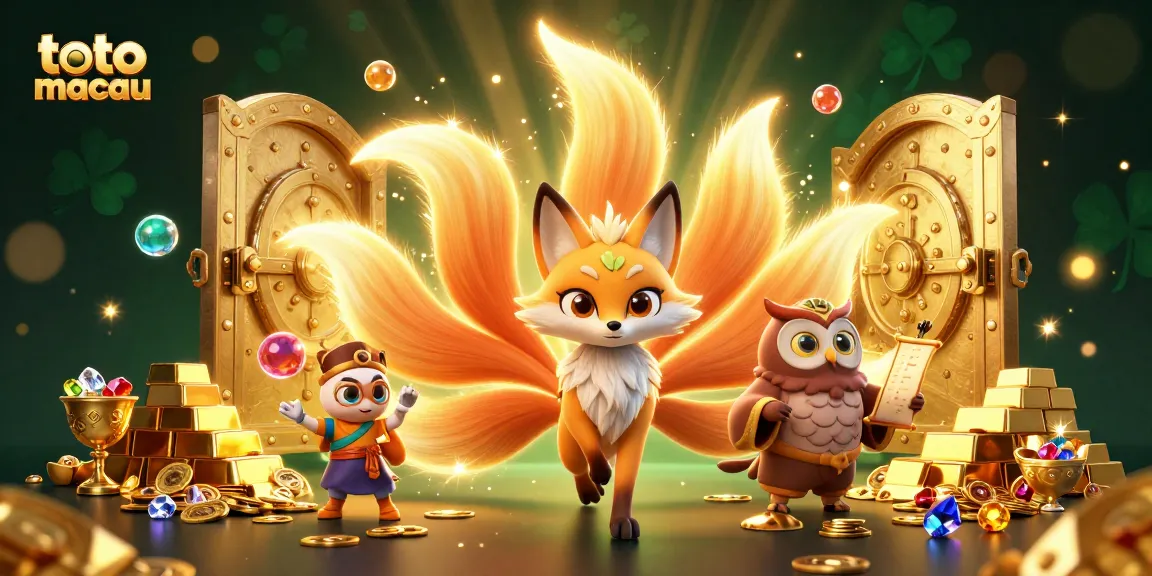 Experience the magic of toto macau with a vibrant illustration featuring glowing characters, treasures, and dynamic casino elements.