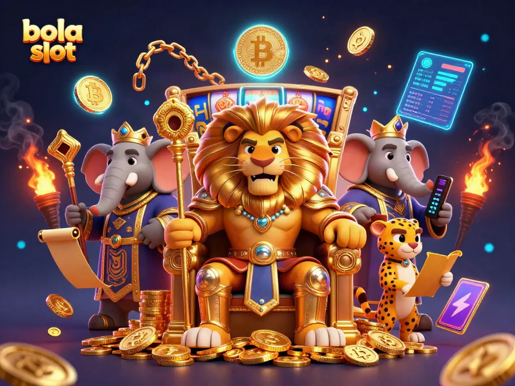 Spin to win with bola slot's vibrant 3D illustration showcasing dynamic casino energy.