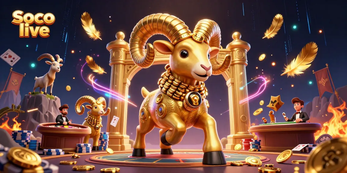Experience thrilling action at Soco live with a golden ram charging at a vibrant live casino arena.