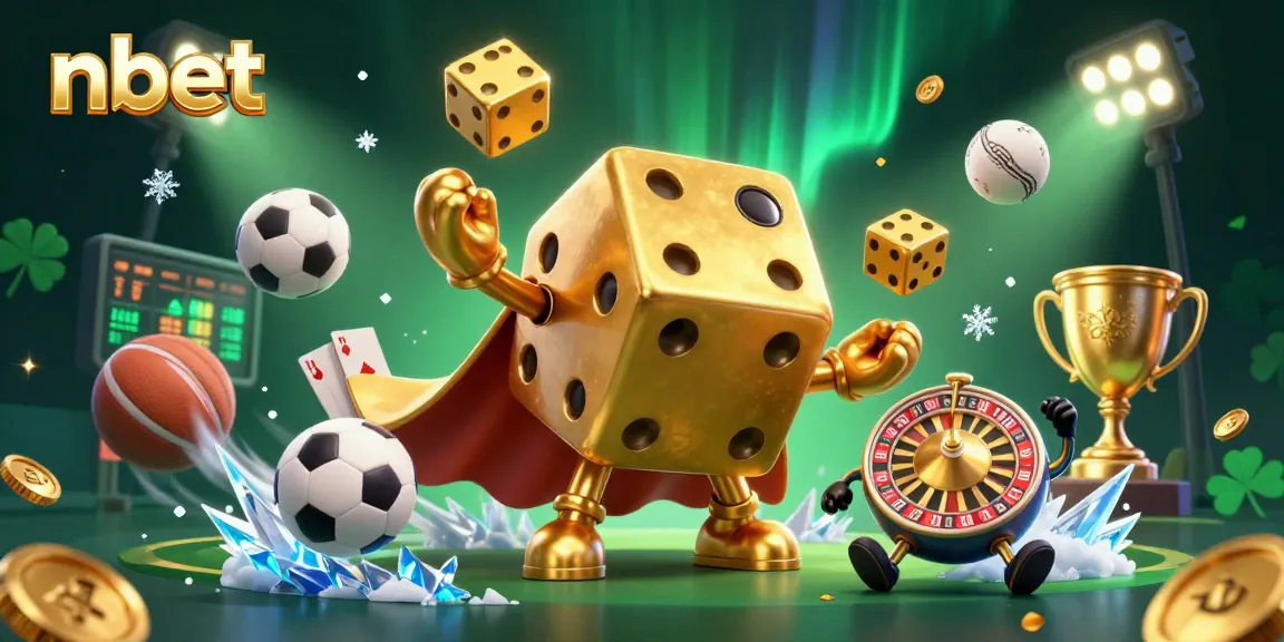 Engage with nbet's energetic casino scene featuring dynamic sports elements and golden dice illustrations.