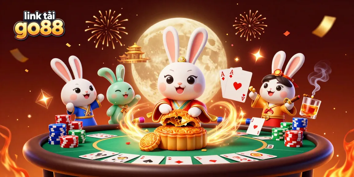 Win big with link tải go88 featuring a whimsical moon rabbit and poker elements.