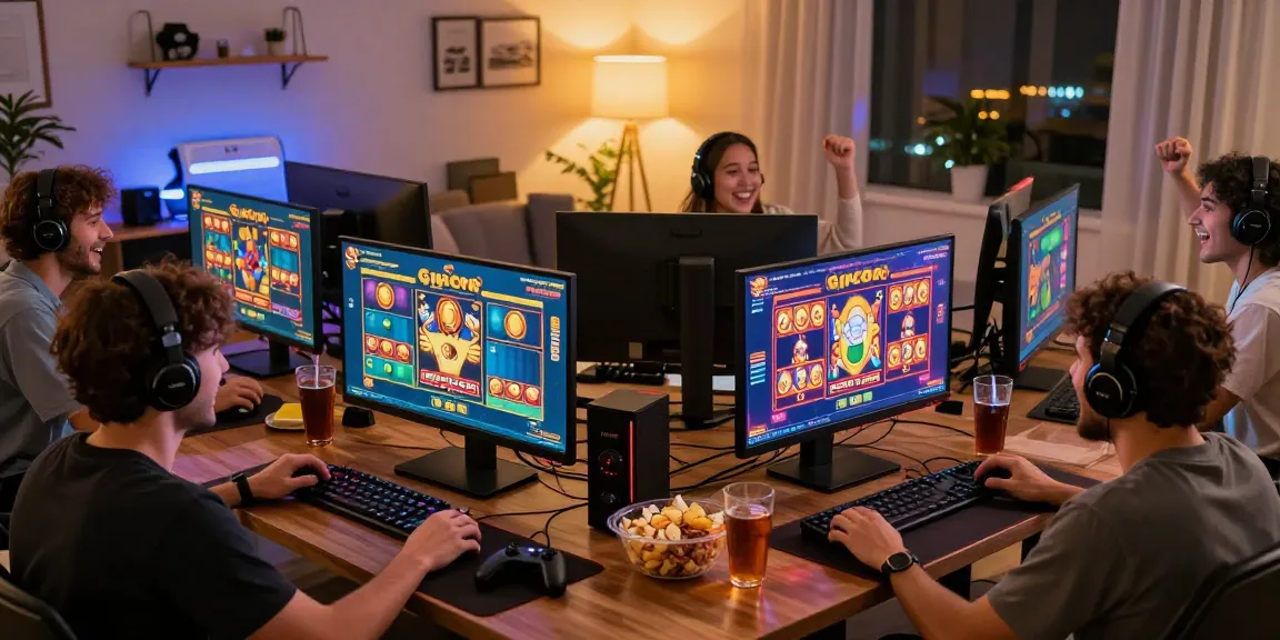 Players enjoying an exciting night of slot gacor games, showcasing vibrant graphics and jackpots.