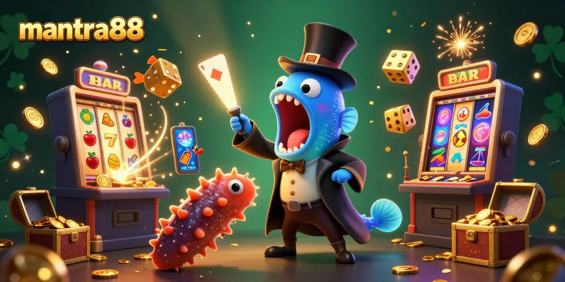 Experience the thrill of mantra88 with a captivating illustration of a deep-sea casino magic act featuring whimsical characters.