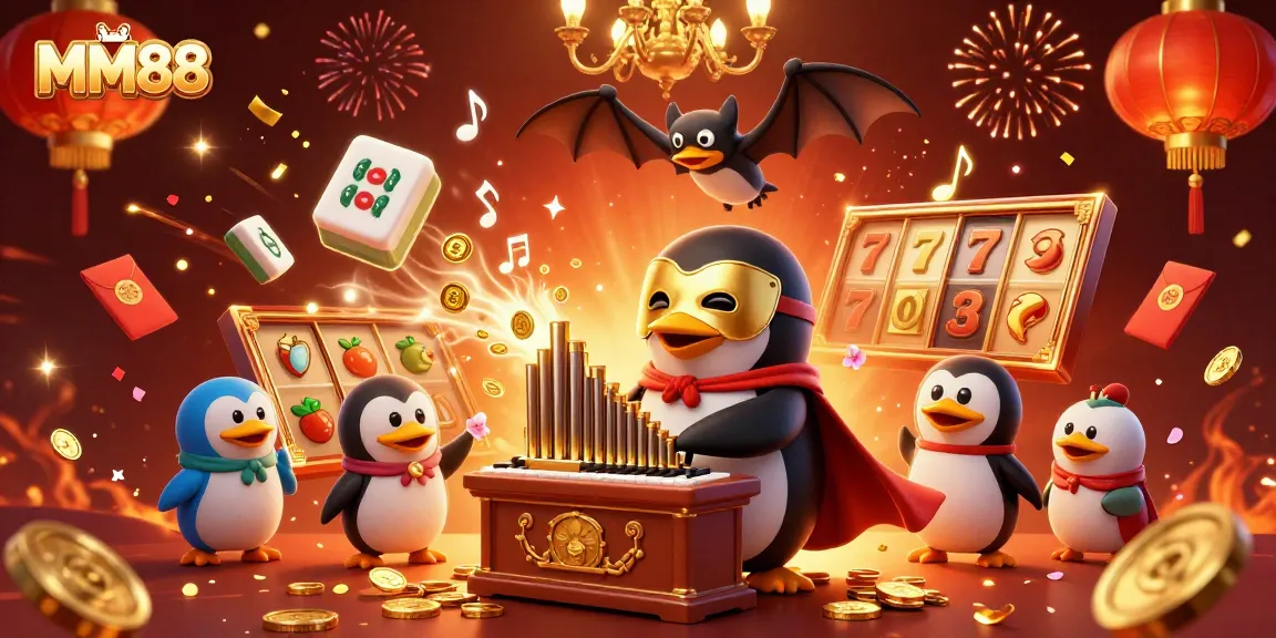 Experience thrilling wins with MM88's vibrant casino world, showcasing animated golden coin action.